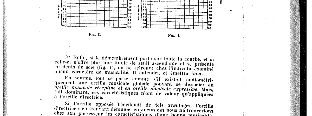 Fig. 3 et Fig. 4 — Démembrement audiométrique entre 500 et 1 000 c/s ; et démemb