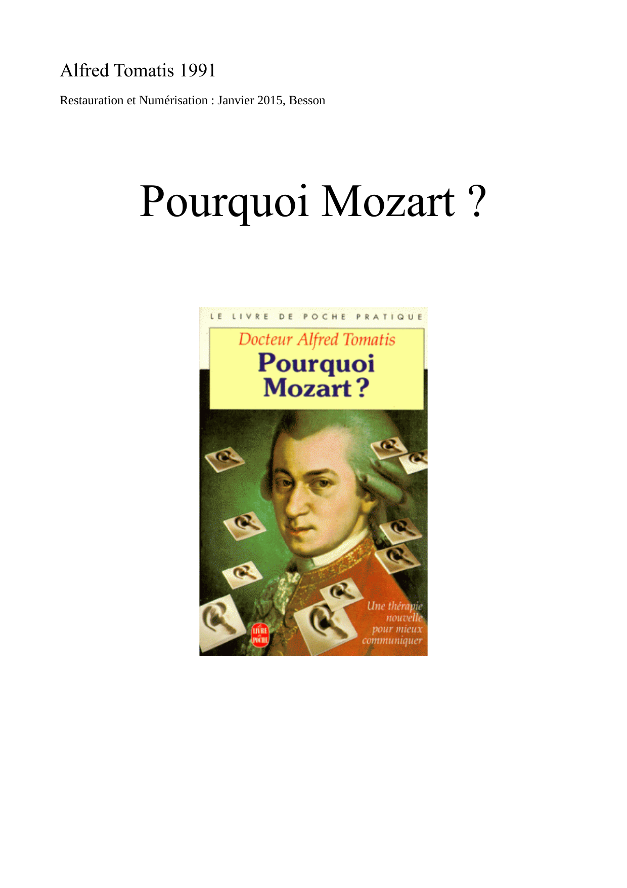 Okładka Dlaczego Mozart?, Alfred Tomatis, 1991